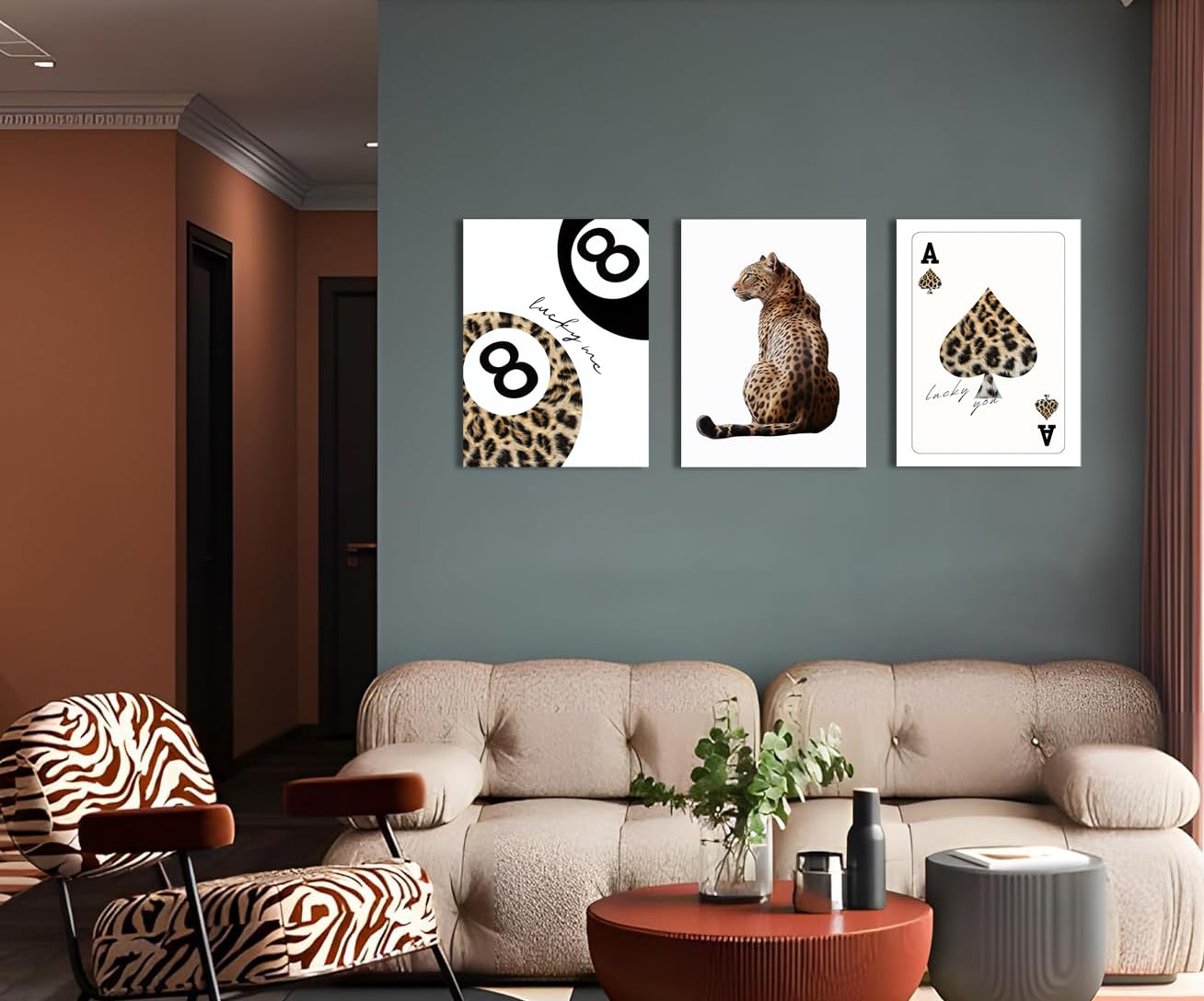 YFvrPt Trendy Leopard Wall Art Set of 3, Cheetah Wall Decor Aesthetic, Black Girl 8 Ball Poster Canvas Print Pictures Funky Lucky Artwork for Bedroom