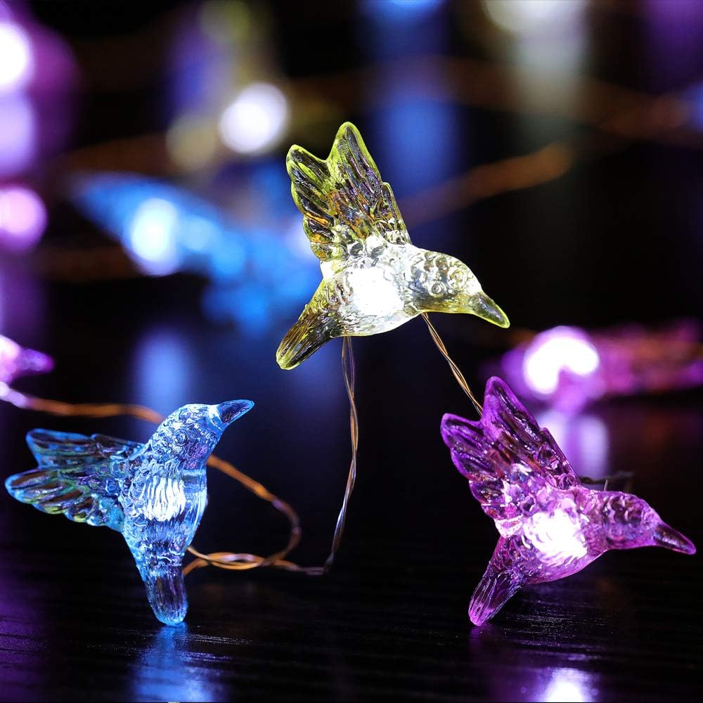 WSgift Hummingbird Decorative String Lights, 13.85 Ft 40 Cool White LED Weatherproof Battery Operated 8 Modes Spring Fairy Lights for Holiday Parties Bedrooms Weddings Gardens with Remote and Timer image 5