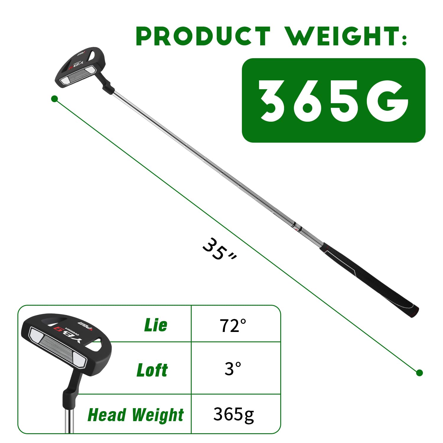 PGM Golf Putter für Damen und Herren - Rechts-/Linkshänder Schlägel Putter mit Ausrichtungsführung, abgestuftem Stahlschaft & hoher Stabilitätsleistung