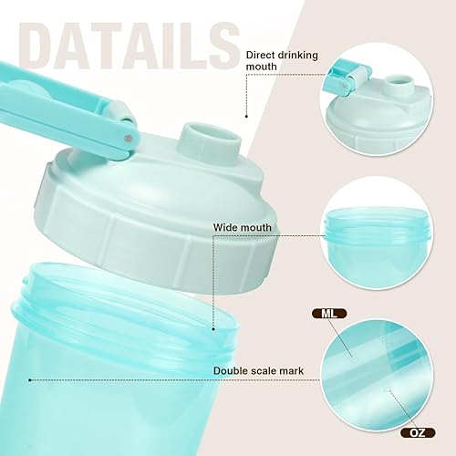 Miniatura 2 de D.Y.A Botella agitadora de 16 onzas, a prueba de fugas, para batidos de proteínas, botella agitadora para preentrenamiento y viajes, sin BPA y fácil