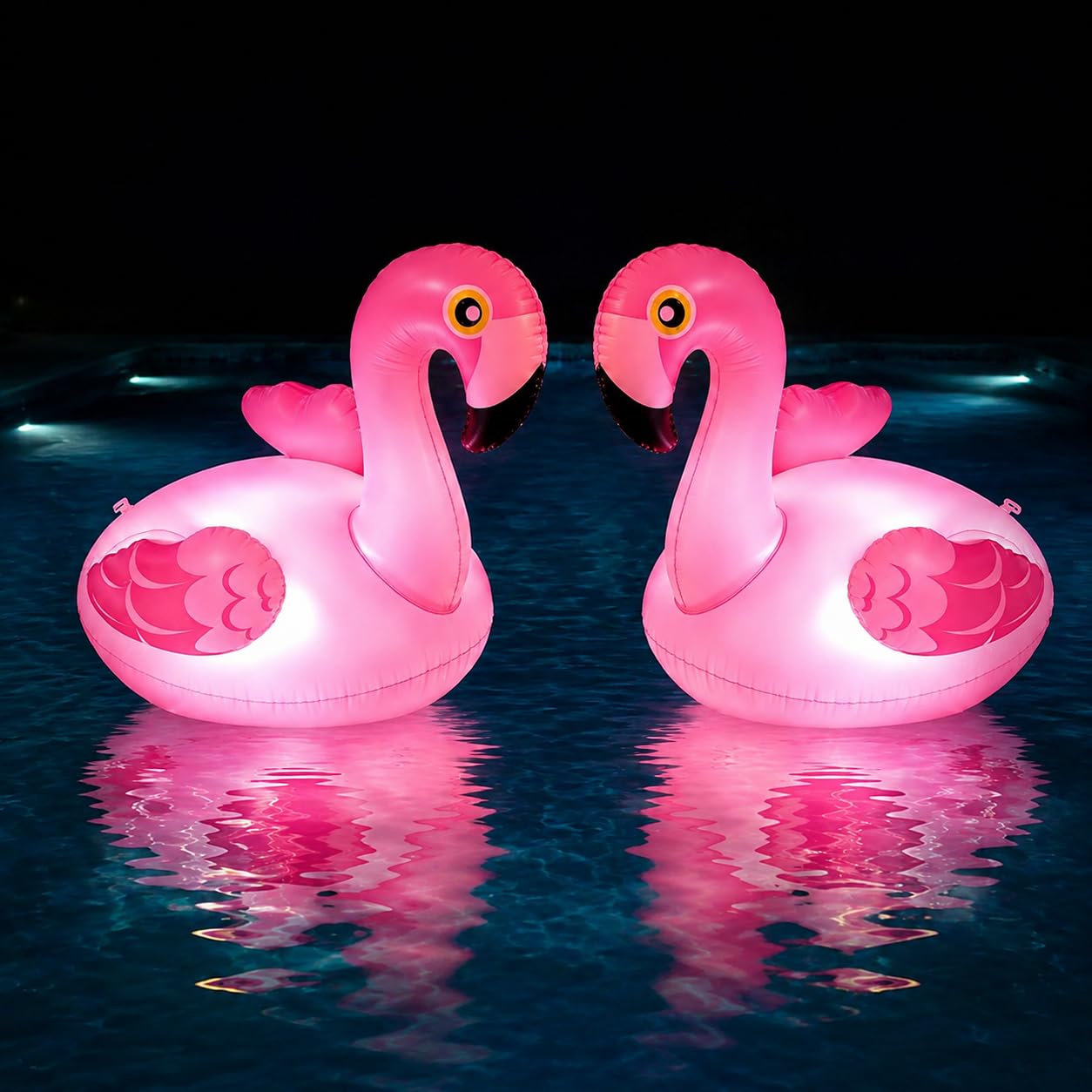 Flamingo Pool Lichter Schwimmend, 2 Stück Flamingo Solar Poolbeleuchtung Schwimmend, IP68 wasserdichte Flamingo Aufblasbar, Solar Schwimmende Pool Licht für Garten, Schwimmbad, Strand, Rasen