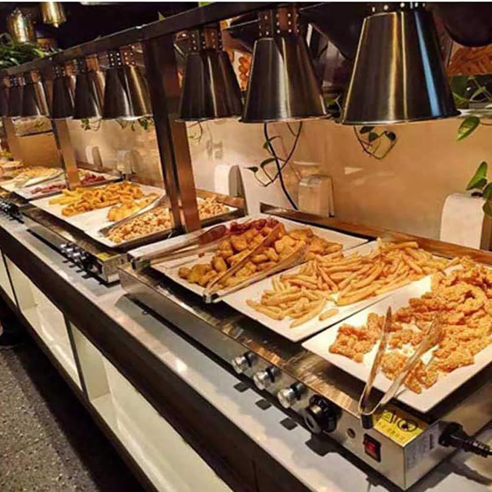 Luci scaldavivande, lampada scaldavivande a 4 teste, lampada riscaldante per pizza a buffet, piano d'appoggio in acciaio inossidabile commerciale con schermo in vetro, per tavolo scaldavivande da