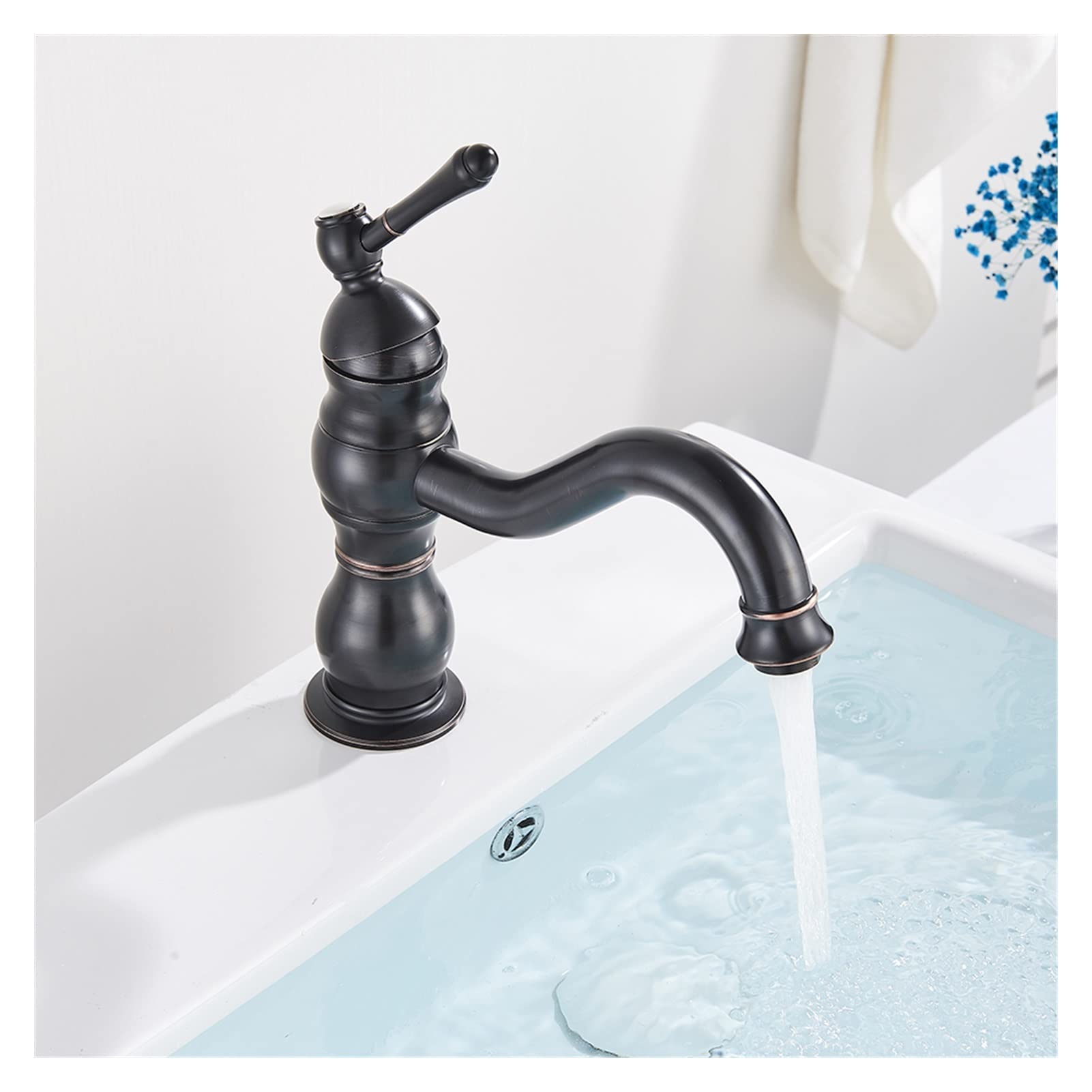 Baterie umywalkowe, Mosiądz Antyczne Tapy Łazienka Kran Bateria Column Water Kolumna Mikser Montażowy Dźwigowy Wysoka Krótki(Chrome Tall)
