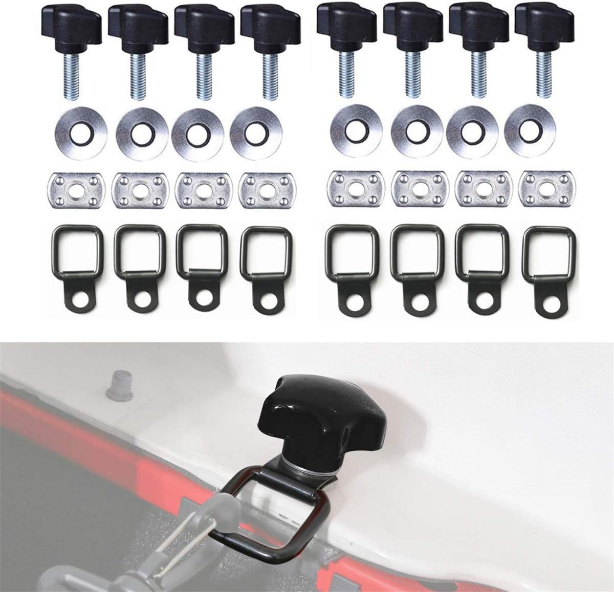 Techson 8 Pcs Hardtop Quick Removal Fastener Thumb Screw Kit, Universal Bolts Tie Down D-Rings Nut Washer Set For Jeep Wrangler (Black)