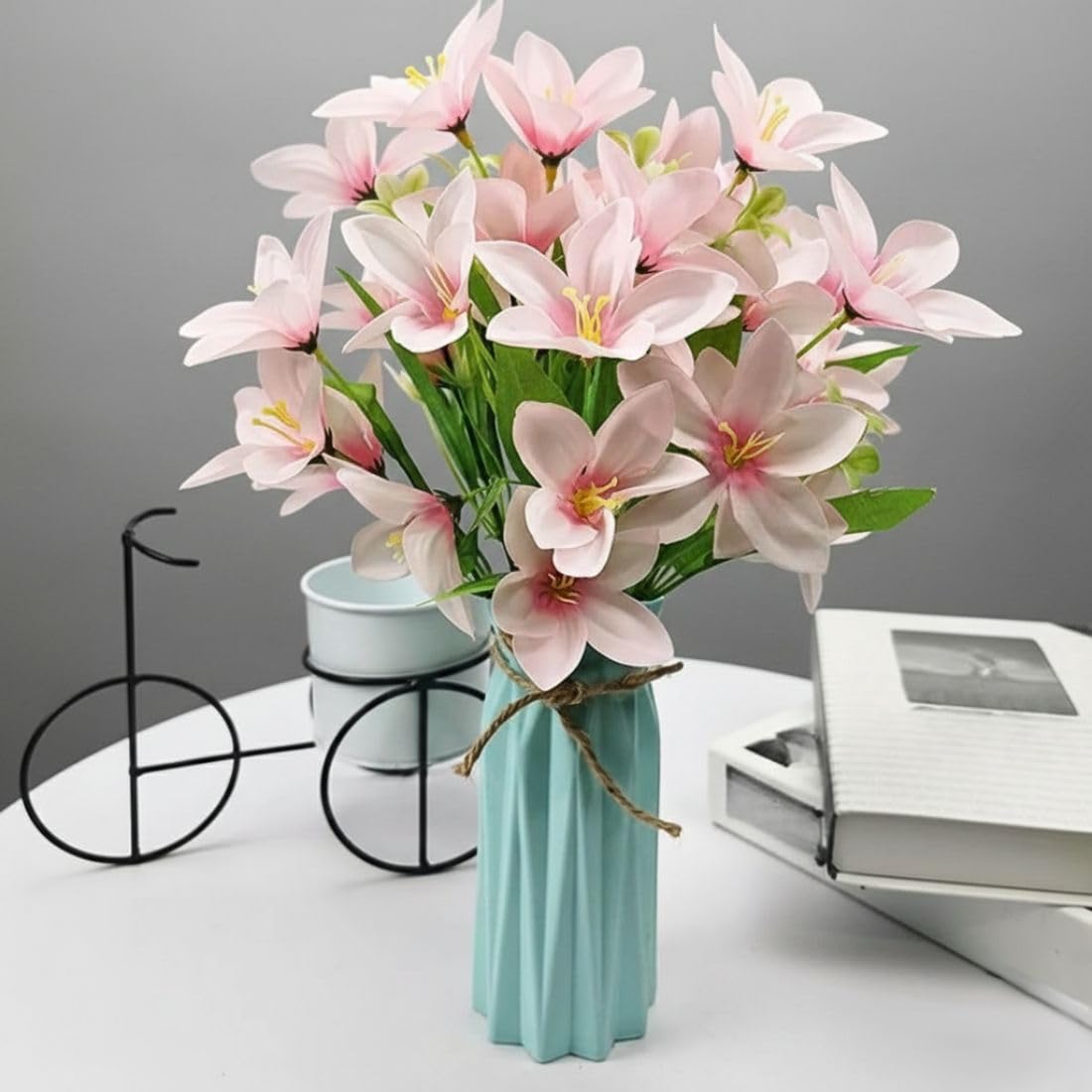 SATYAM KRAFT 1 Pcs Artificial Rain Lily Flower Stick Bunch for Diwali & Deepawali Decorations, Gifting, Home Decor, Office, Bedroom, Balcony, Living Room, Restaurant, Event Decoration (Only Flower)