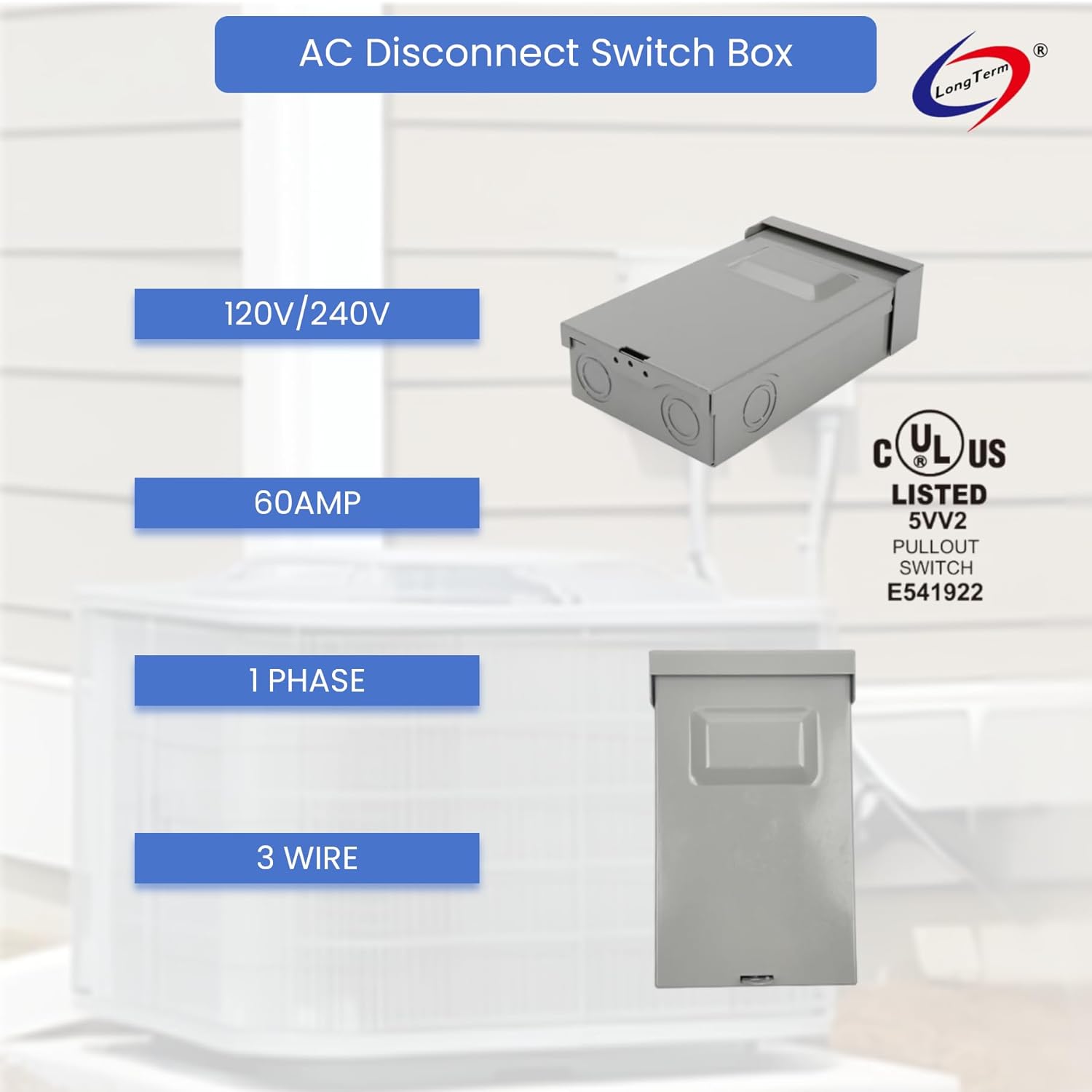 1/2" 4FT, 10THHN Wire-Non-Metallic Connectors, A/C Hook-up Whip Kit,A/C Disconnect Switch with-Fused 240V 60A Disconnect Box