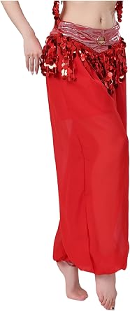Linjinx Womens Belly Dance Harem Pants Halloween Carnival Shiny Sequin Tassel Arabic Costume
