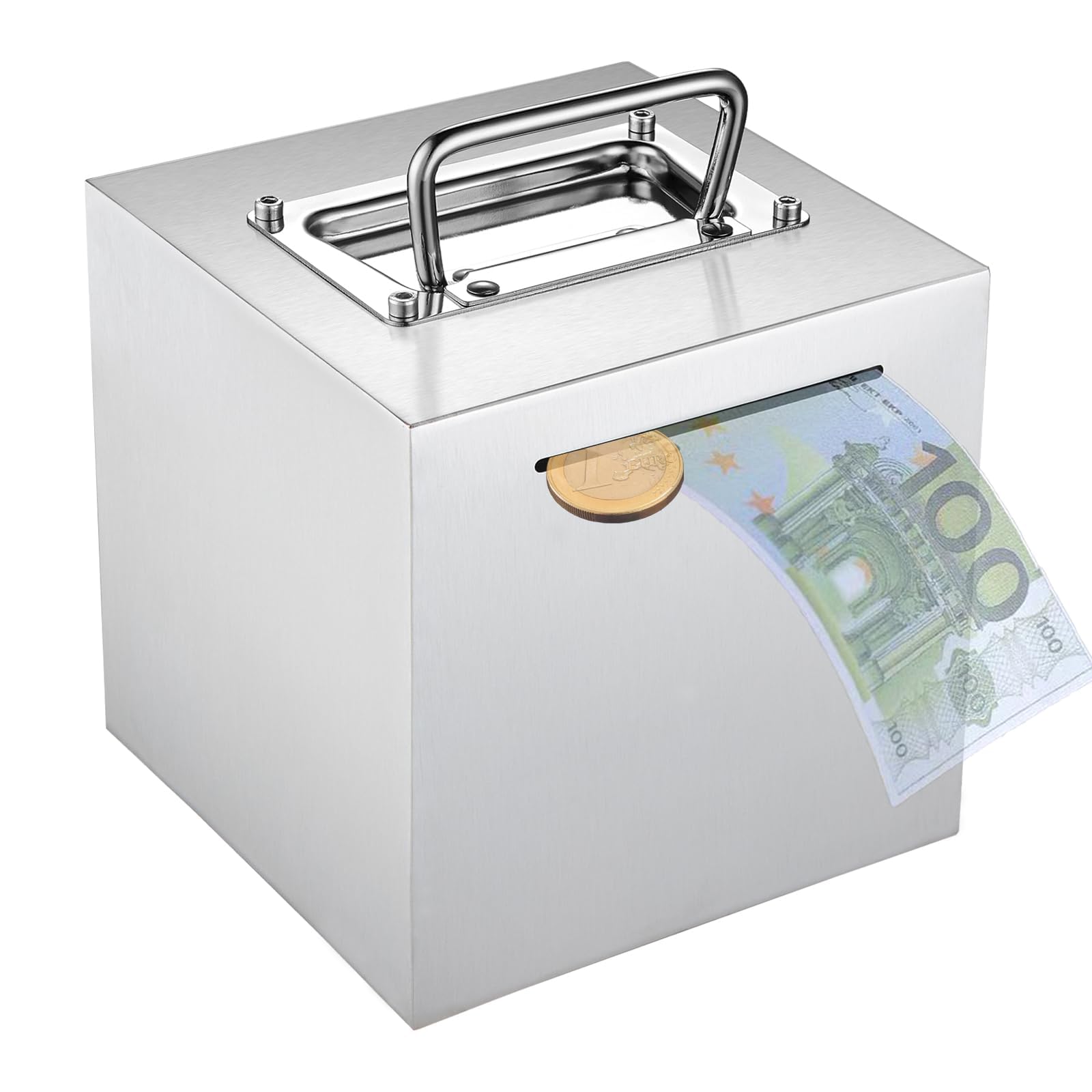 Salvadanaio Sicuro in Acciaio Inox Adulti,Salvadanaio Grande Riutilizzabile per Bambini,Un the Bank Box Apribile con Una Maniglia che Può Essere Aperta,Tirelire Banconote Money Vault