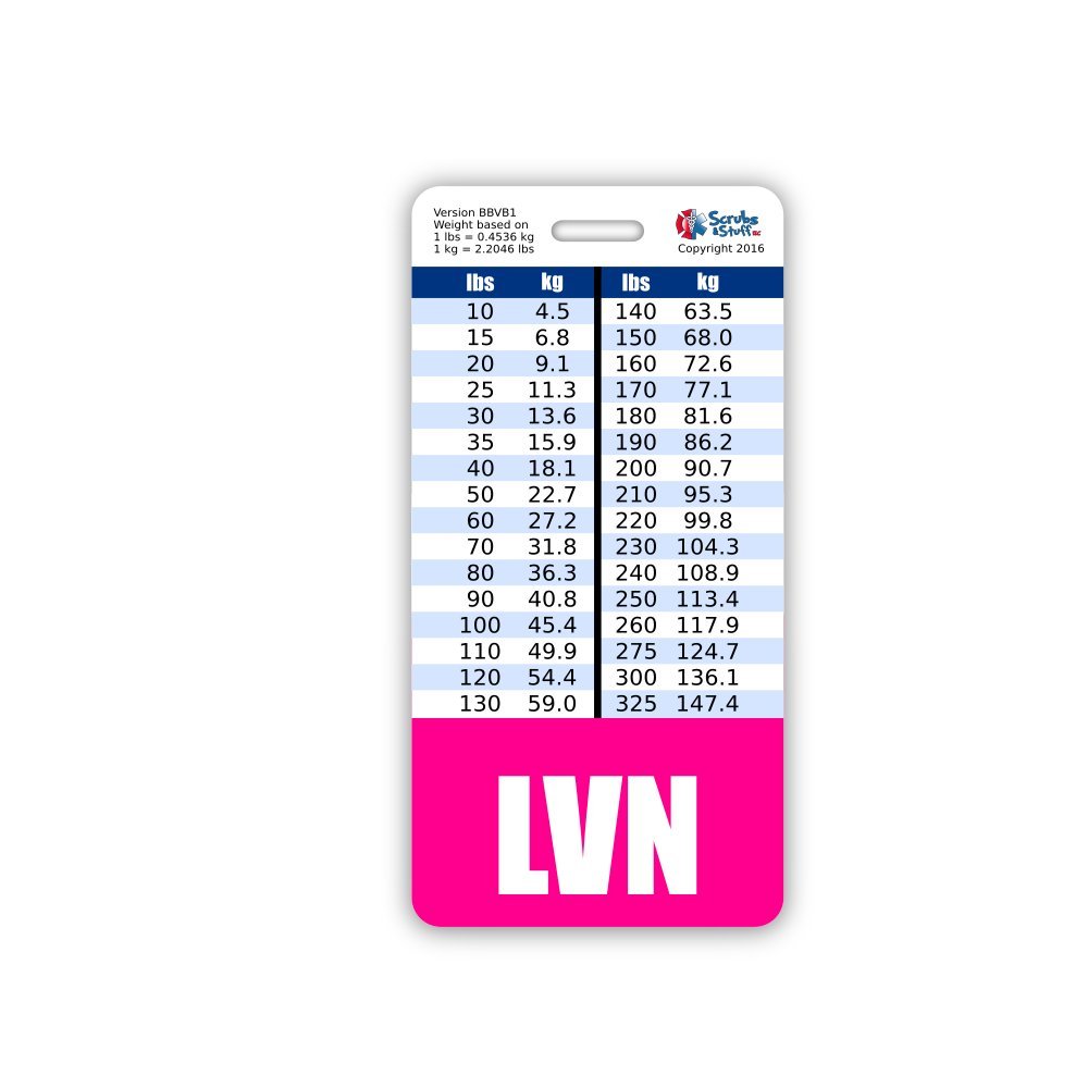 LVN Badge Buddy Vertical w/Height & Weight Conversion Charts (Pink)