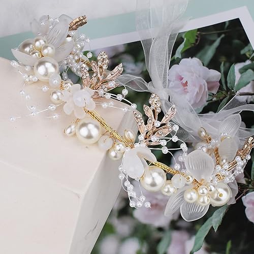 Miniatura 5 de Didder Tiaras de flores para niñas, diadema de flores para mujer, tiaras de corona de flores y coronas para mujer, tiara de flores de perlas de