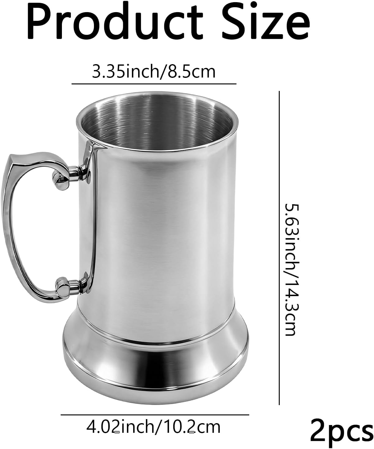 2 Packs Tankard Style Beer Mugs, 20 oz Double-Walled Stainless Steel Insulated Stein with Ergonomic Handle, Suitable for Chilled or Hot Beverages Like Coffee, Tea, and Bar Drinks - Image 2