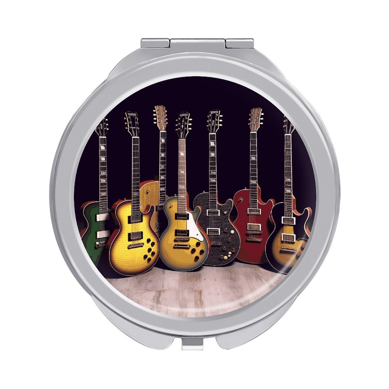JTREHY Guitar Collection Makeup Mirror Silver Mirror Surface Folding Makeups Mirrors Lightweight Durable Looking Glass for Suitable Traveling Handbag and Purses