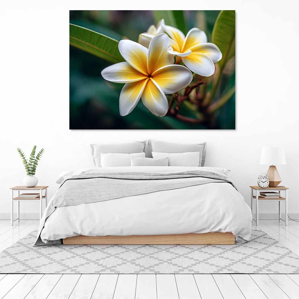 WUFIEA florales Impresiones en lienzo con motivos frangipani Para sala de estar, sala de yoga, baño, dormitorio, oficina（amarillo-70x100cm Enmarcado
