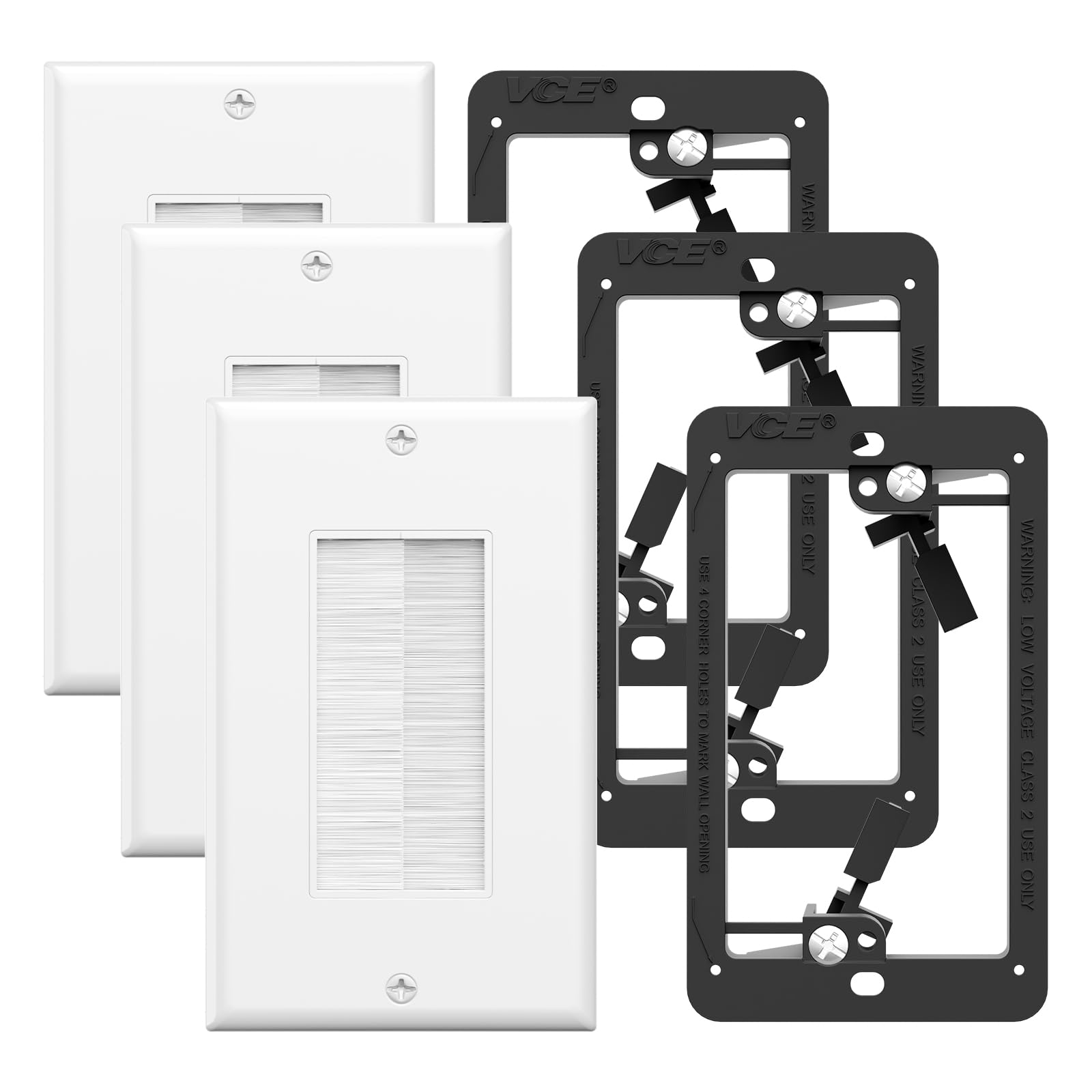 VCE Brush Wall Plate Cable Pass Through with Bracket, White, 2-Pack — Amazon image 13