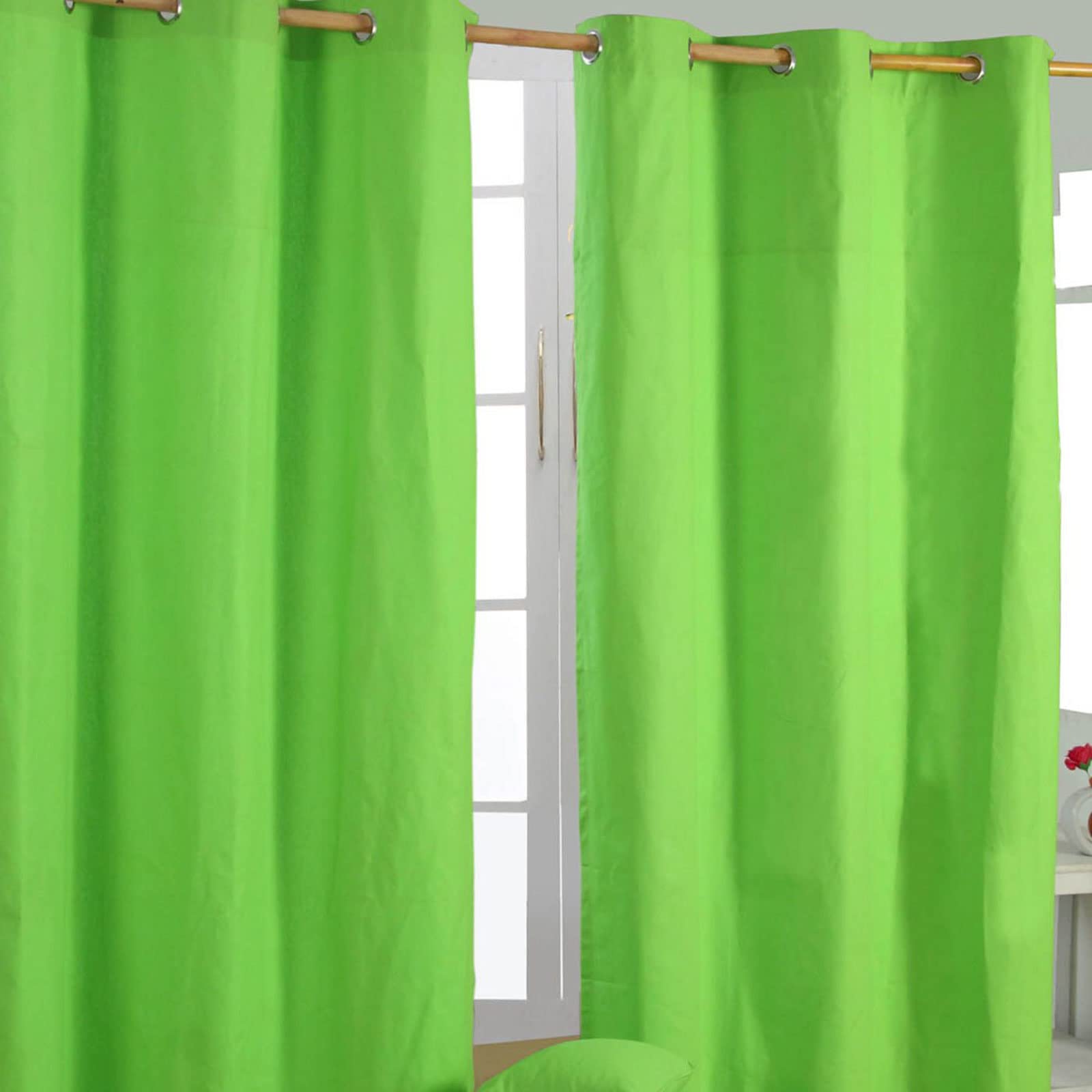 HOMESCAPES Green Eyelet Curtain Pair 137cm (54") Wide x 182cm (72") Drop Plain Heavy Unlined Curtains