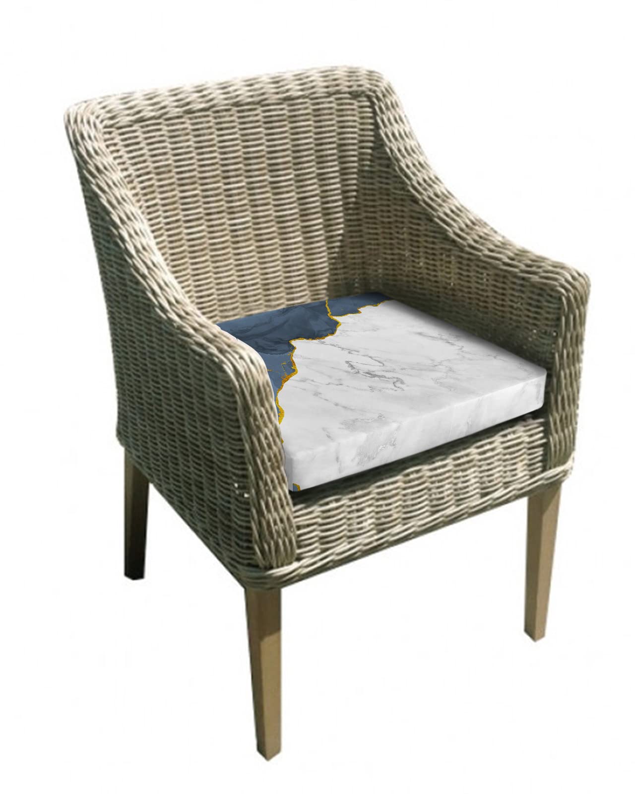 Edwiinsa Marble Blue Haze Indoor/Outdoor Seat Cushions Cover, Modern Abstract Gold White Gray Waterproof Patio Chaise Lounge Cushion Cover for Beach Pool Side Chair Cushions 22x20x4 2PCS