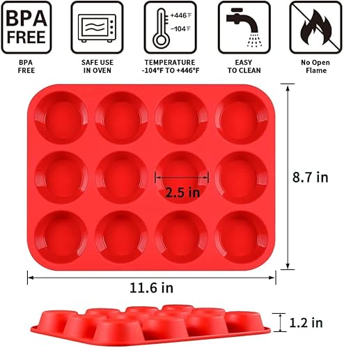Miniatura 3 de CAKETIME Molde de silicona para magdalenas sartén regular para magdalenas de 12 tazas para hornear paquete de 3 antiadherente sin BPA