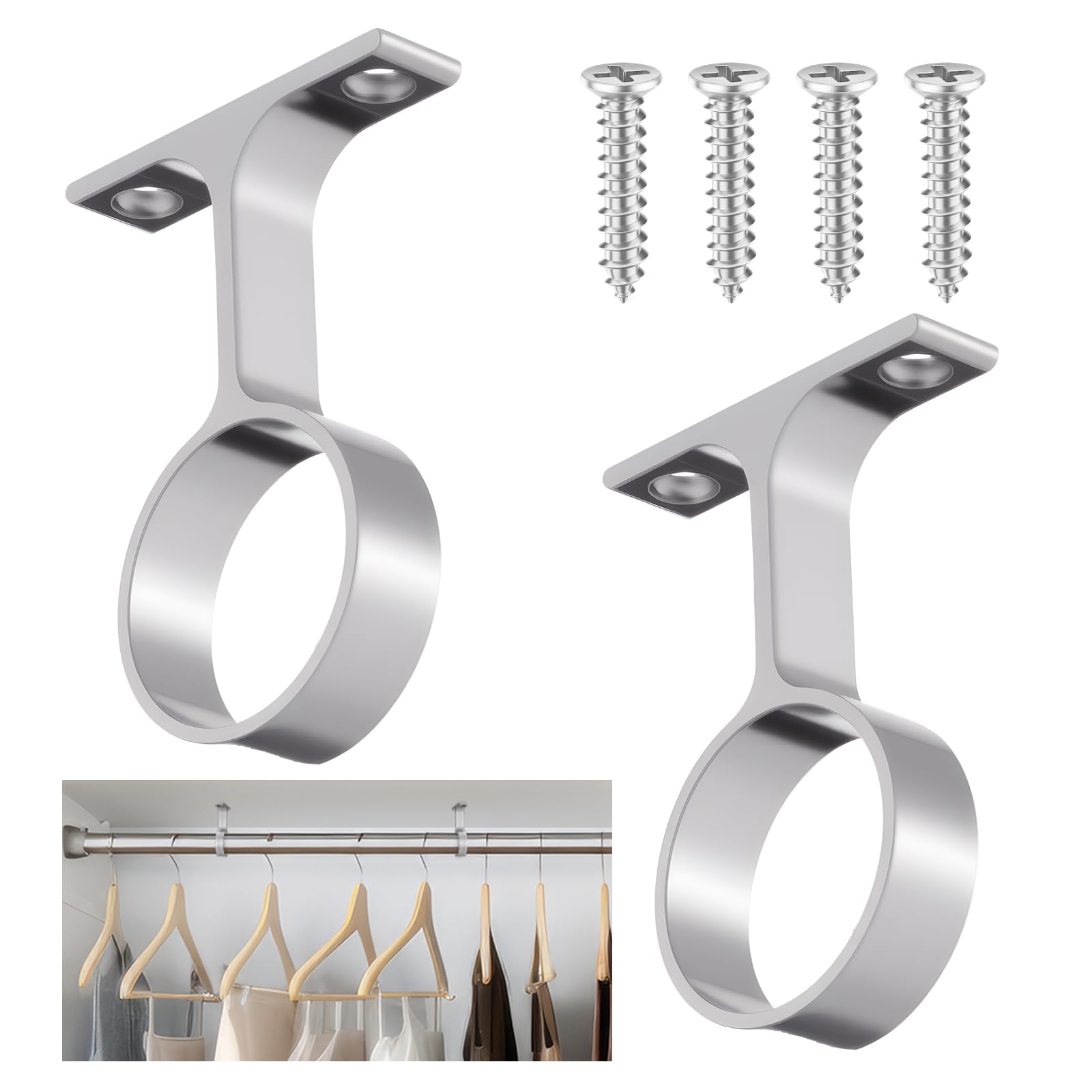 LEIFIDE 2 Pcs 1 5/16 Inch Round Closet Rod Support Bracket,Satin Silver