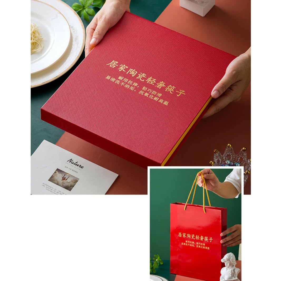 Baguettes, coffret cadeau de baguettes en porcelaine chinoise, coffret cadeau de 10 paires de baguettes réutilisables de qualité supérieure paon avec étui, baguettes en céramique d'os de haute qualité