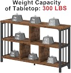 IBF Farmhouse 3 Tier Open Book Shelf, Wood and Metal 5 Cube Storage Organizer, Modern Low Horizontal Bookshelf for Bedroom Living, Long Wide Office Cubby Bookcase with Storage, Rustic Brown, 47 Inch