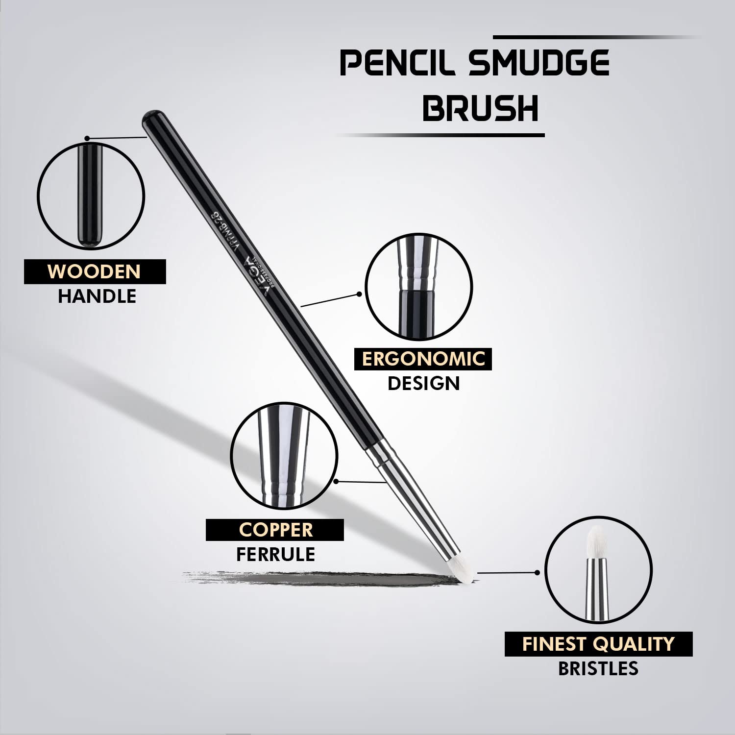 VEGA PROFESSIONAL Pencil Smudge Brush, Soft Bristles, Copper Furrele, Wooden Handle, (VPPMB-28) - Image 2 thumbnail
