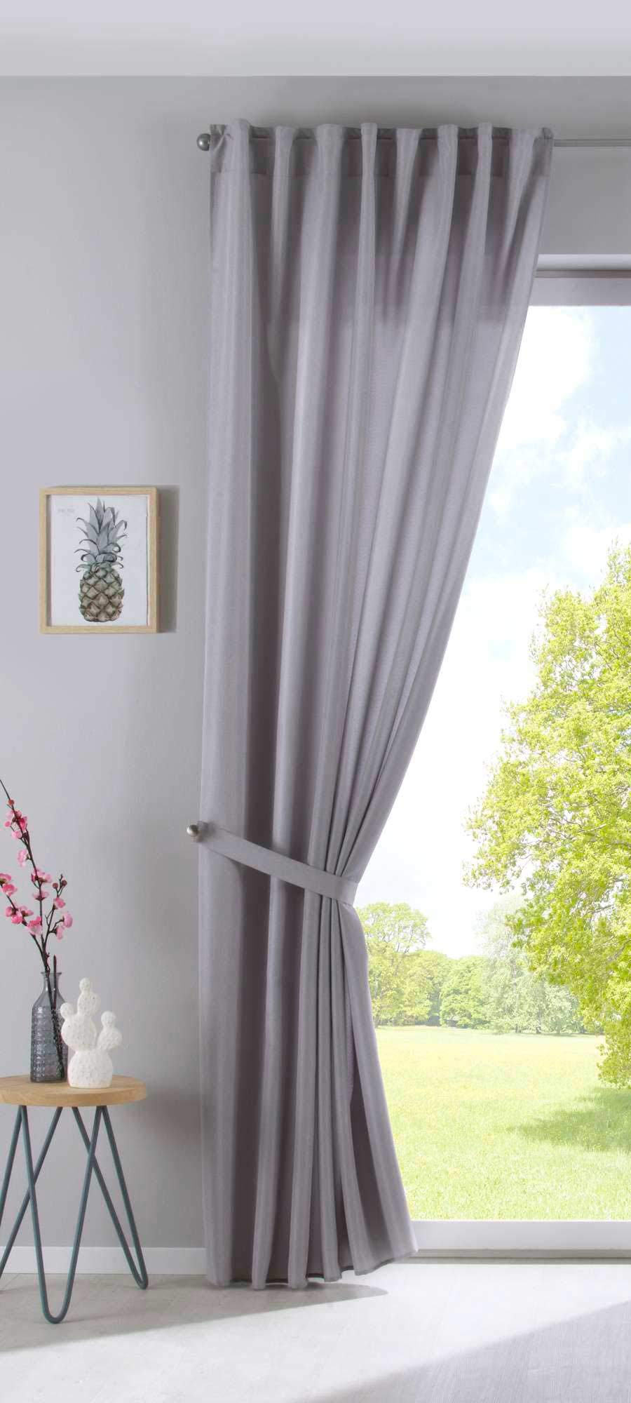 Gardinenbox Cationic JENA Curtain Concealed Loops Opaque Linen Look Curtain Mottled Curtain Tape with Tiebacks - Image 3