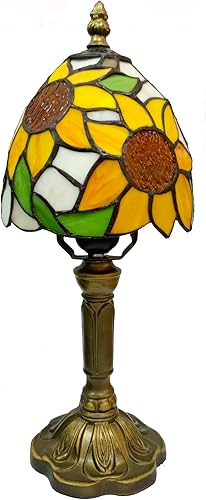 Miniatura 7 de Lámpara de mesa estilo Tiffany, lámpara de cristal de girasol, pequeña lámpara de noche antigua de 6 pulgadas, para dormitorio, sala de estar,