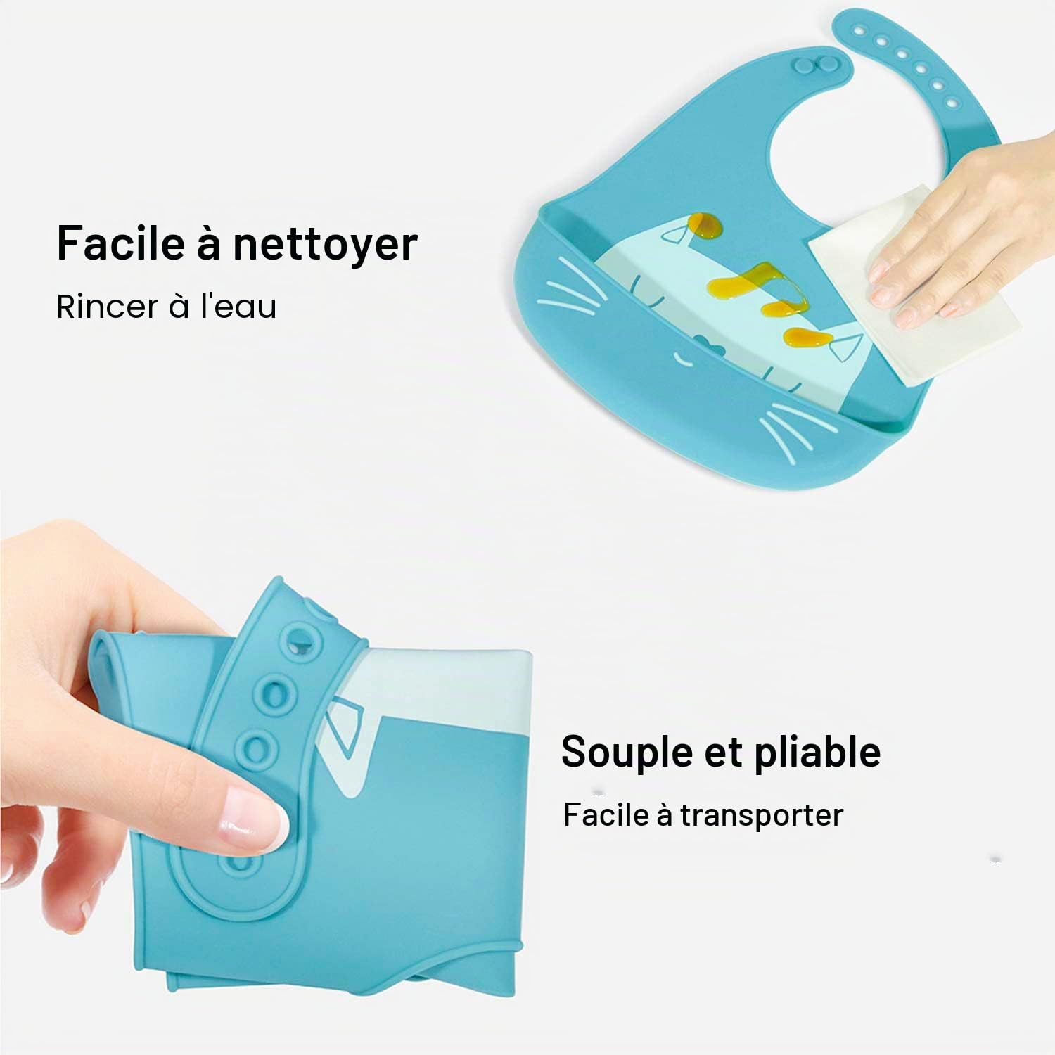 SLOSH Bavoirs Bébé Bavoir Silicone Souple Bavette Vert Recuperateur Imperméable Ajustable Enfant Waterproof Bavoir Repas