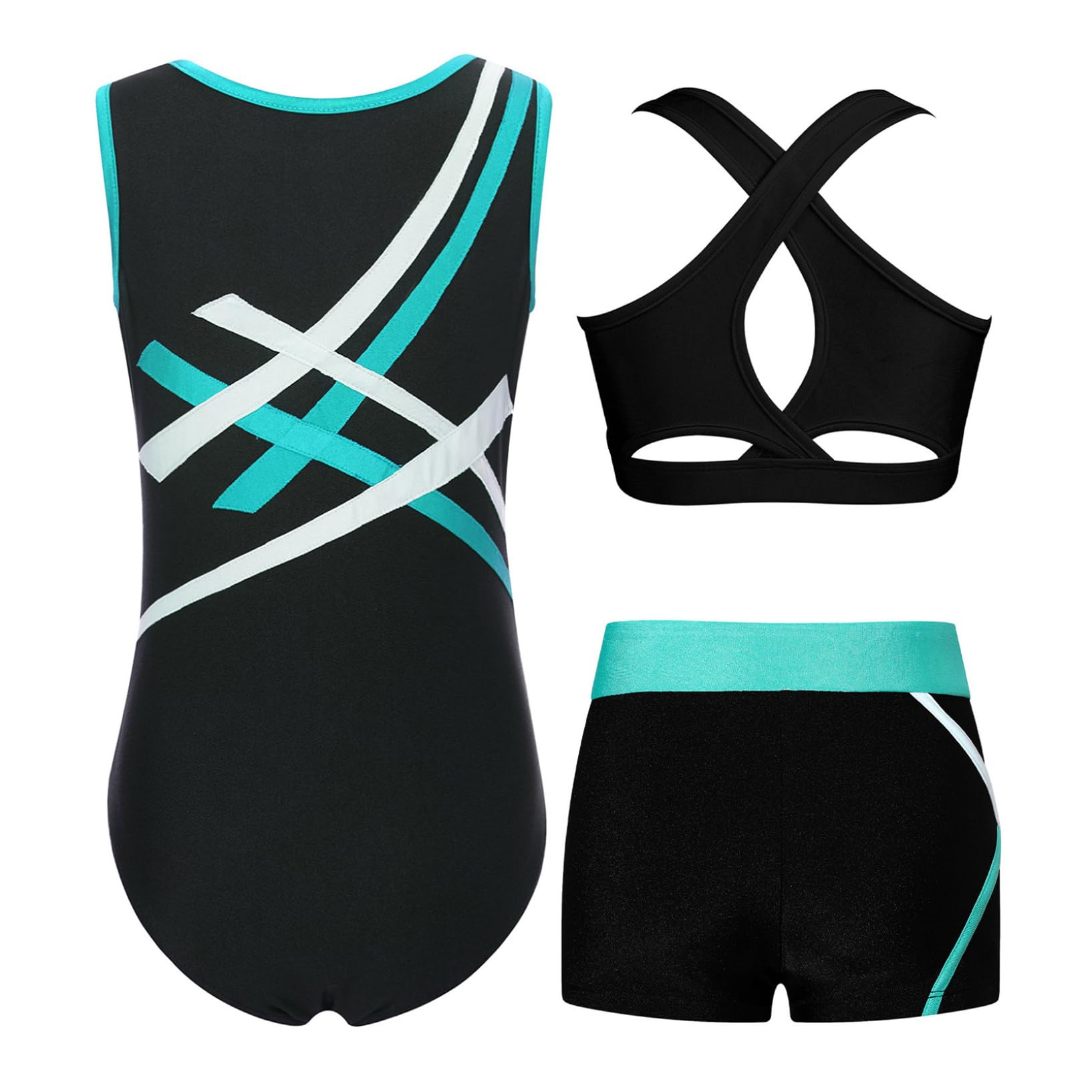 Oyolan Ensemble Sport Fille Enfant Justaucorps Gymnastique Tank Top Sport Short de Gym Fitness Yoga Workout Sportwear