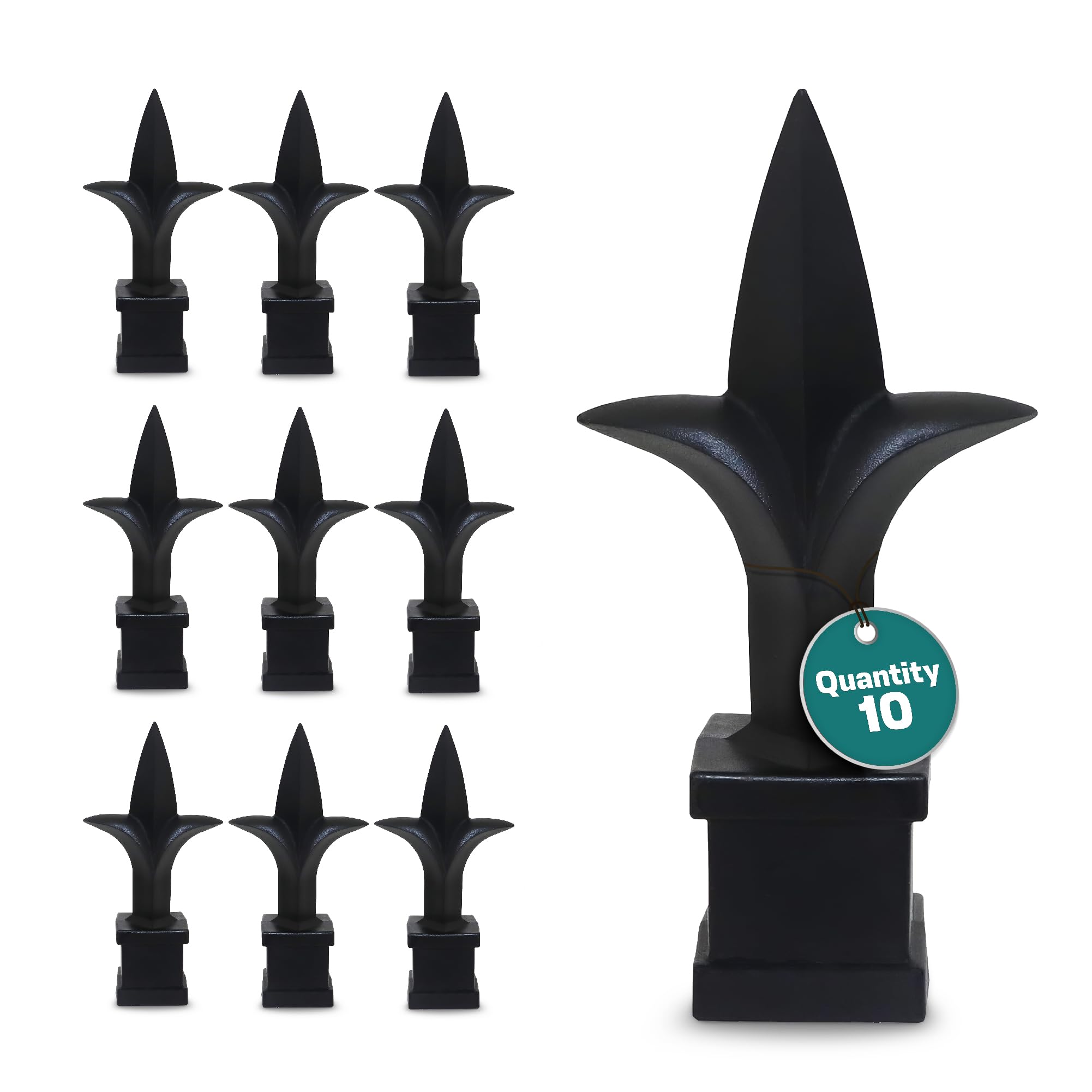 Address America Premium USA Made Fence Finials Trident Spear High-Impact Polypropylene Black Finial Fence Topper (10ct, 1/2 inch) - FF