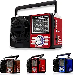 Rádio Portátil Fm/Am Bluetooth Usb Bivolt E Pilha - Caixa De Som 110V/220v Vintage Antigo Retro Recarregavel (VERMELHO)