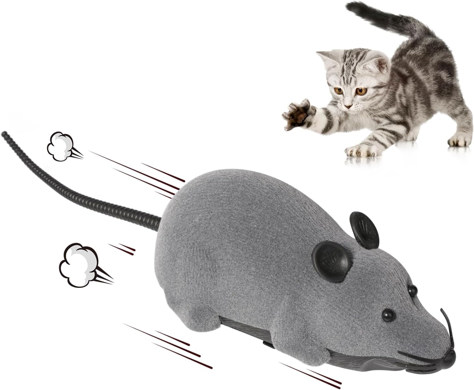 Auto Moving Mouse Cat Toy, Interactive Cat Toys Wireless Electronic Fake Mouse Rat Pet Toy Running Wheel Plush Rat Chasing Prank Toy for Cats Dogs Kids Novelty Gift By Greatstar (Grey, No Controller)