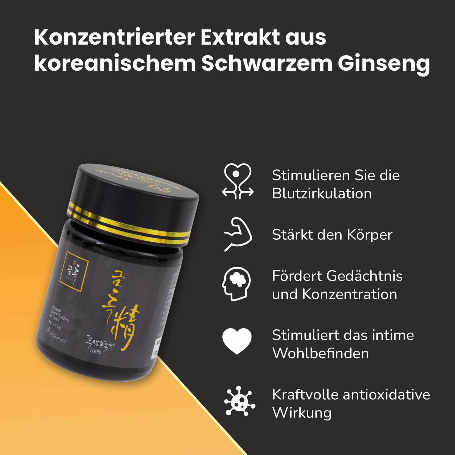 SAMSIDAE - Koreanischer Schwarzer Ginseng Extrakt, Erhöhte Ginsenoside, 80 mg/g Saponine, 4-6 Jahre Alte Wurzeln, Premium Qualität, 45-Tage-Vorrat, 50g