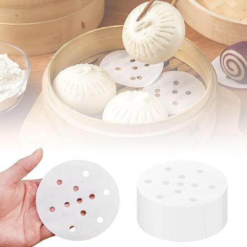 450 revestimientos pequeños de bambú para vapor, papel de vapor antiadherente para bollos al vapor (4 pulgadas)
