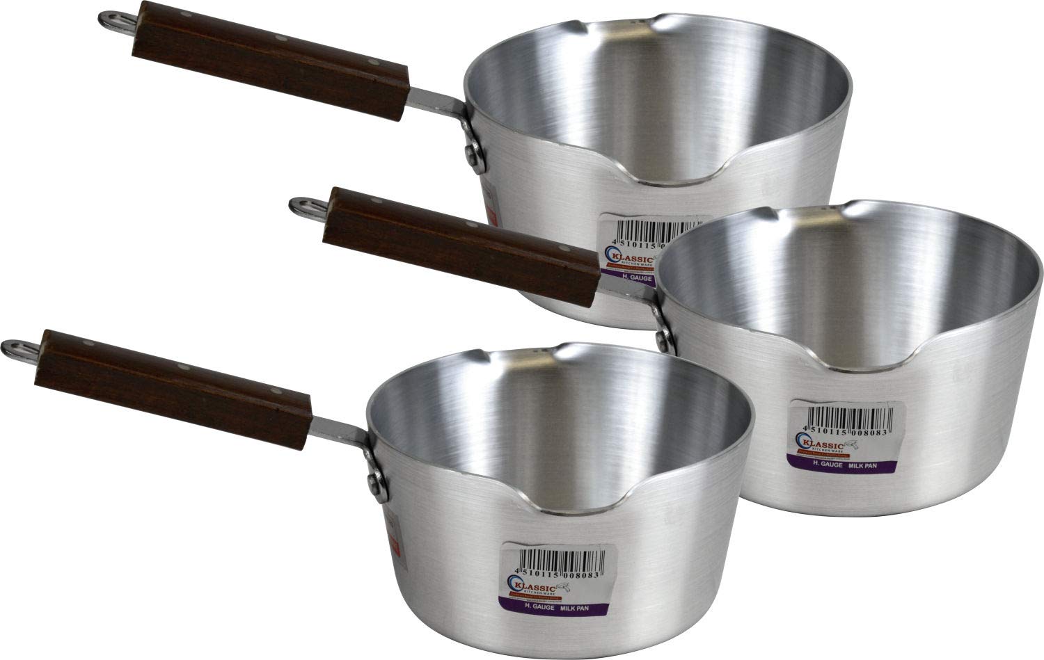 Milk Pan Set Aluminium Pan Soup Saucepan Combo Home Catering Restaurant Milk Pan with Wooden Handle (22cm Set of 3 Pans)