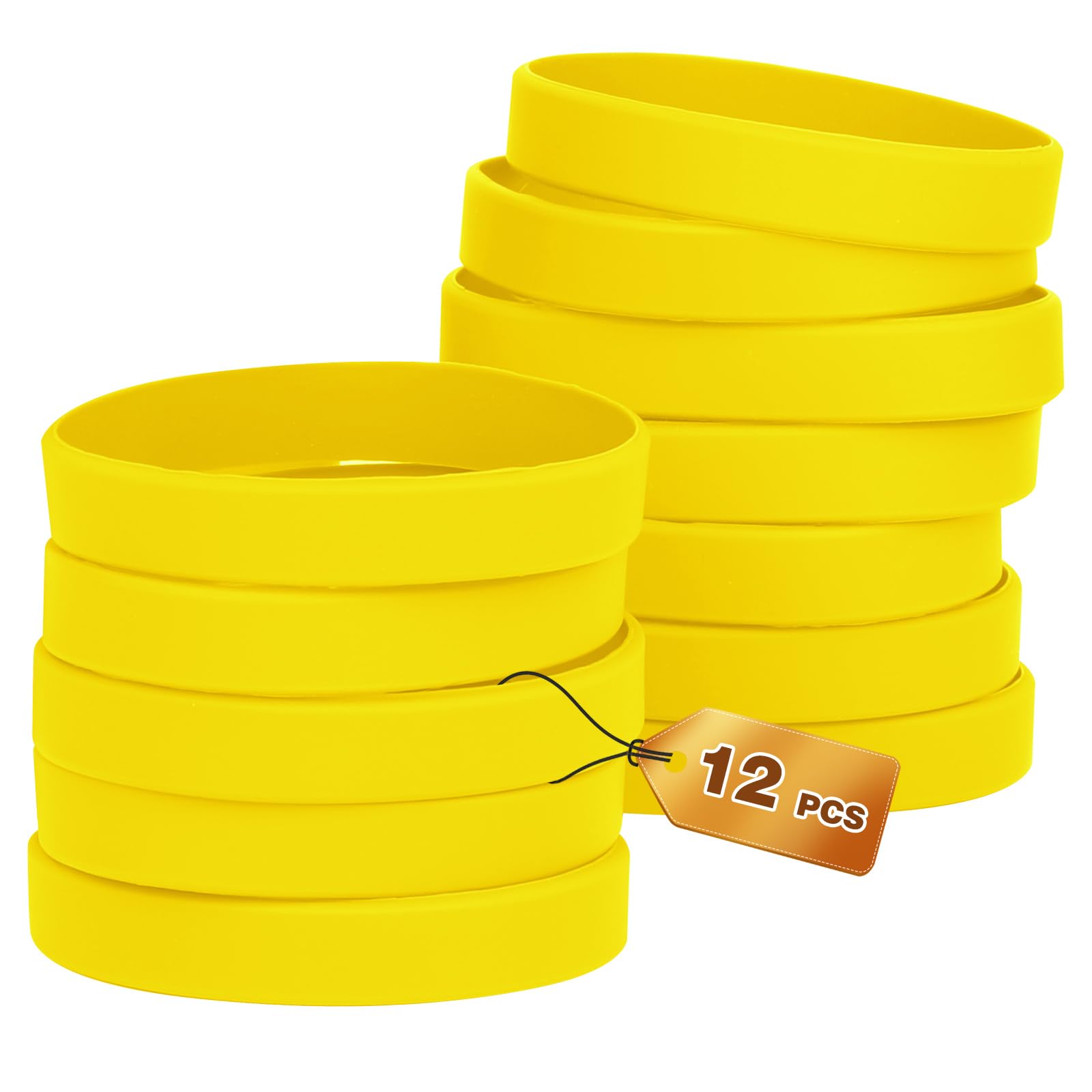 HONTIUS 12PCS Silicone Wristbands, Rubber Wristbands Blank Bulk Wrist Bands Universal Wristband Set for Sport Suitable Men Women Yellow