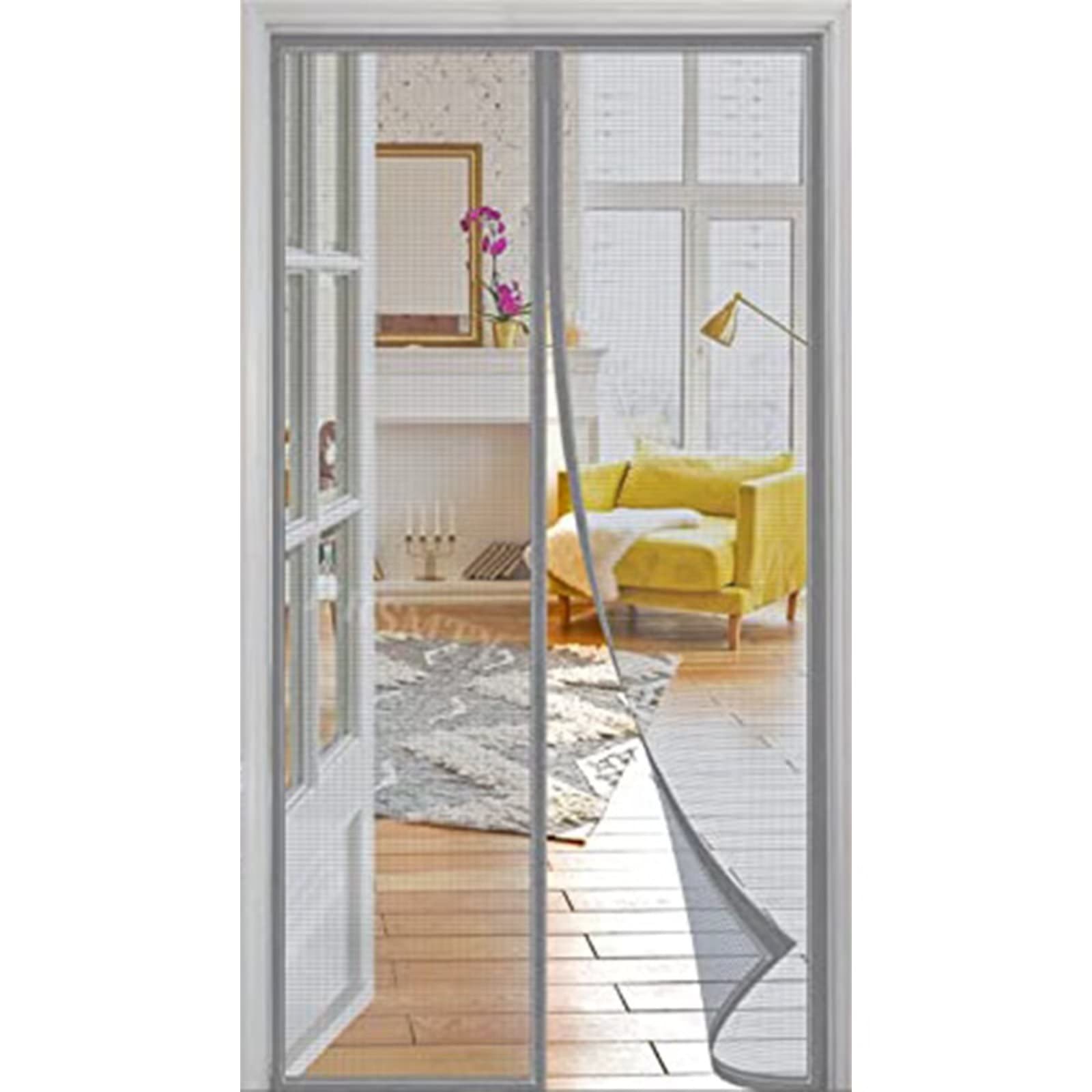 Moskitiera do drzwi, automatyczne zamknięcie kurtyny Anti-Mosquito Insekty łatwe do zainstalowania darmowe ponczo do drzwi salonu balkonu patio 165 x 245 cm, Grey