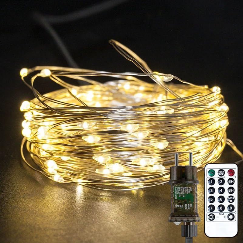 capojas 100/200/300er Mikro LED Lichterkette Silberdraht Strombetrieb Deko für Innen Außen Warmweiß weihnachtsdeko (Warmweiß 8 Modi Timer Dimmbar, 200LED 20m Lang+5m Zuleitung)