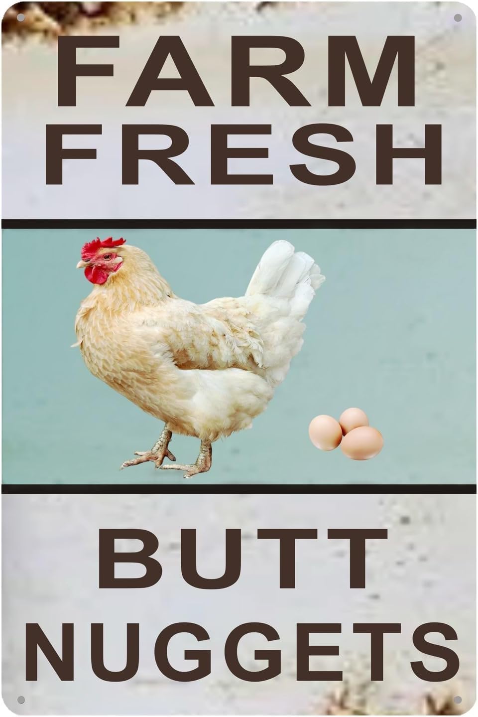 SMAZDFXX Chicken Coop Vintage Metal Signs Farm Fresh Butt Nuggets Yard Sign Egg Sale Market Eggs Funny Decor for Home Kitchen Outdoor 8"x12"