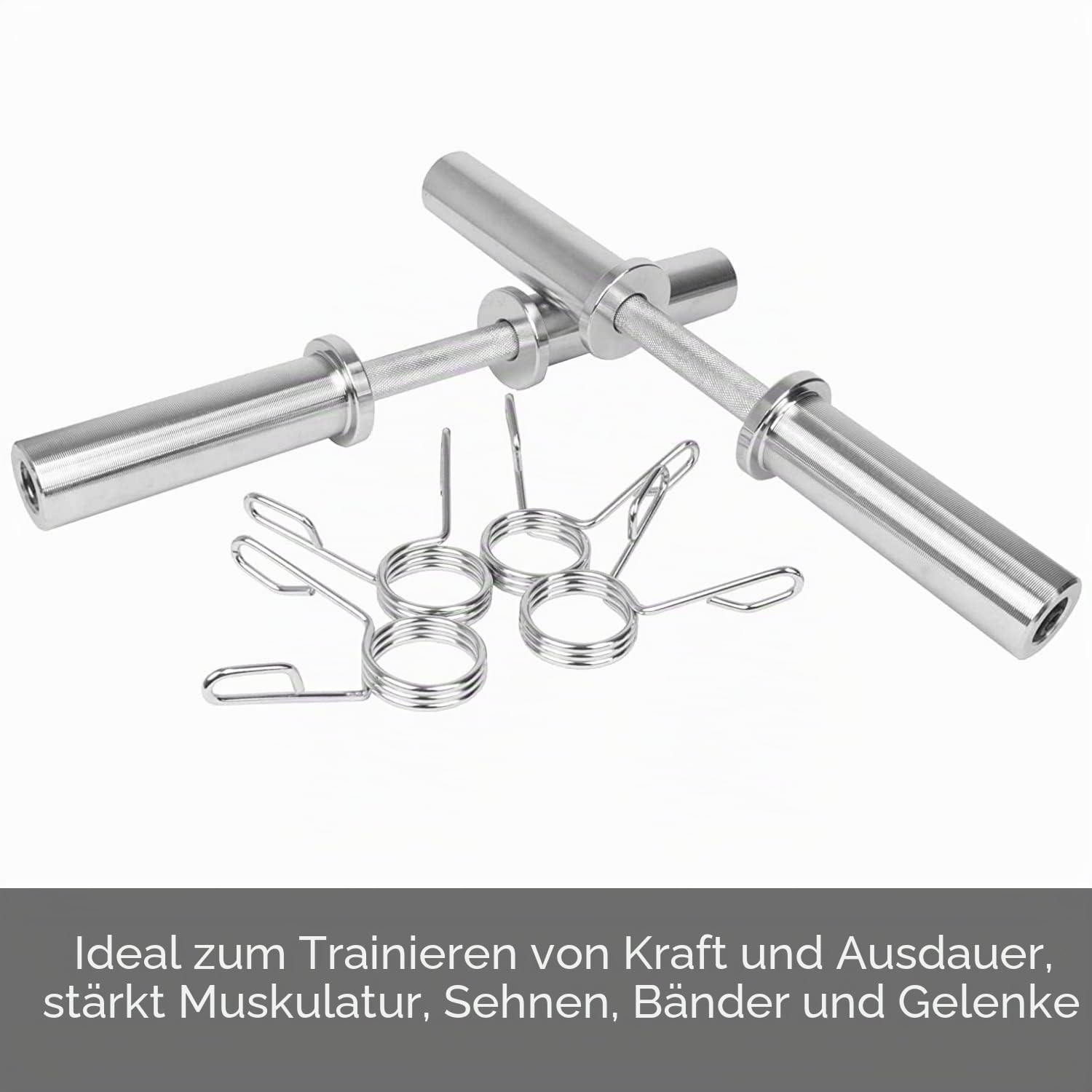 FFitness Klassisch Stahl Silber Kurzhanteln, 50 cm, Nr. 2 Langhanteln Mit Federverschlüssen, Set Bodybuilding Home Gym Durchmesser 50 mm