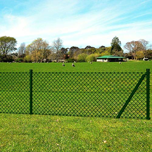 Outdoor Fence,Weatherproof Material,Protect Privacy Safety,for Sports Yards,Road and Pools,Chain Link Fence with Posts Spike Steel 4 11 x82  Green