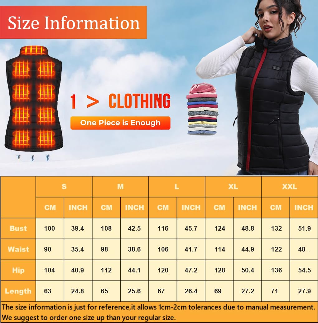 Gilet Chauffant Femme, Veste Chauffante Femme avec Batterie incluse avec 13 zones, Veste Chauffante Électrique USB Vêtement