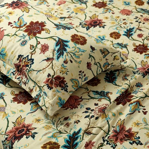 Image of Mafatlal Saanjh 144 TC Cotton Double Bedsheet 90x100 Inch | Bright Floral Bed Sheet for Double Bed | Smooth Cotton Comfort | 2 Pillow Covers Included | Amber Yellow