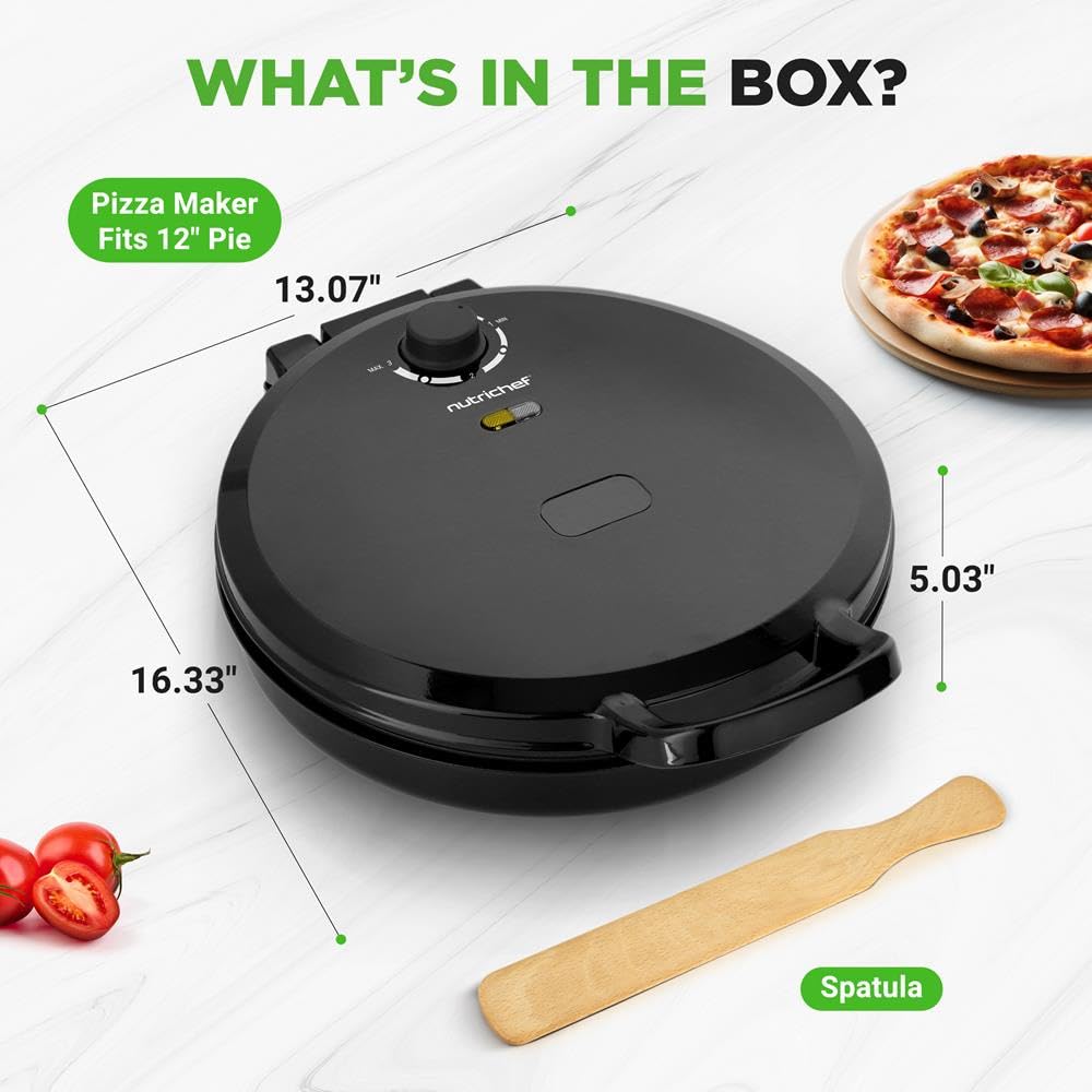 NutriChef Forno Pizza, Cuoci Pizza, Uova, Toast, Pancake e Piadina, 1500 Watt, 30 cm, 80–200°C, Manici Termici Salvaspazio, Pizza Fatta in Casa Croccante, Pizza Surgelata, per Pizzaiolo, Nero