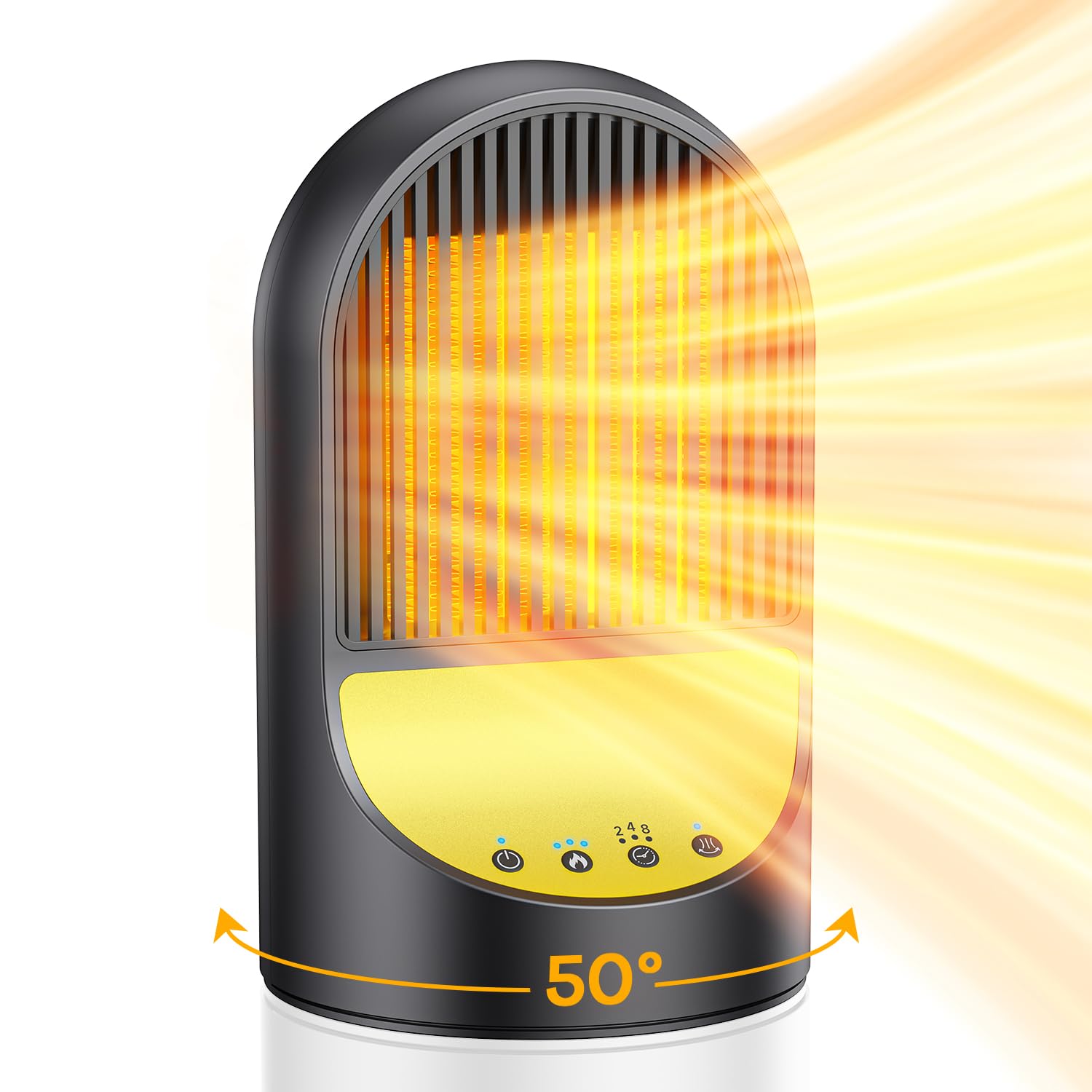 Space Heater, 1500W Small Portable Electric Heaters for Indoor Use, PTC Ceramic Heater for Office with Thermostat, 50°Oscillation, 8H Timer, 3 Modes, Quiet Safe Room Heater for Office Room Desk