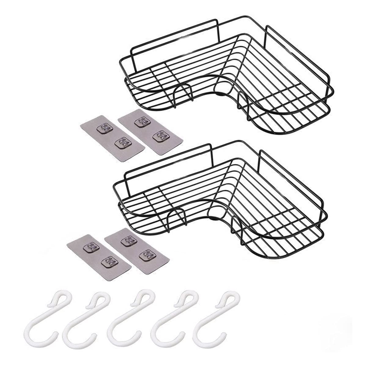 Bathroom Divider 1/2 PCS Black Shampoo Storage Rack, Corner Frame Shower Shelf, Robe Hook Bathroom Accessories Bathroom Hardware Sets (Color : Black 2PCS)