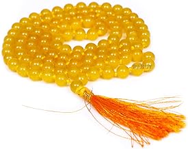 REBUY Yellow Jade Yellow Jade Rosary Gemstone Mala Hand Knotted Yoga/Meditation 8mm 108 Prayer Beads