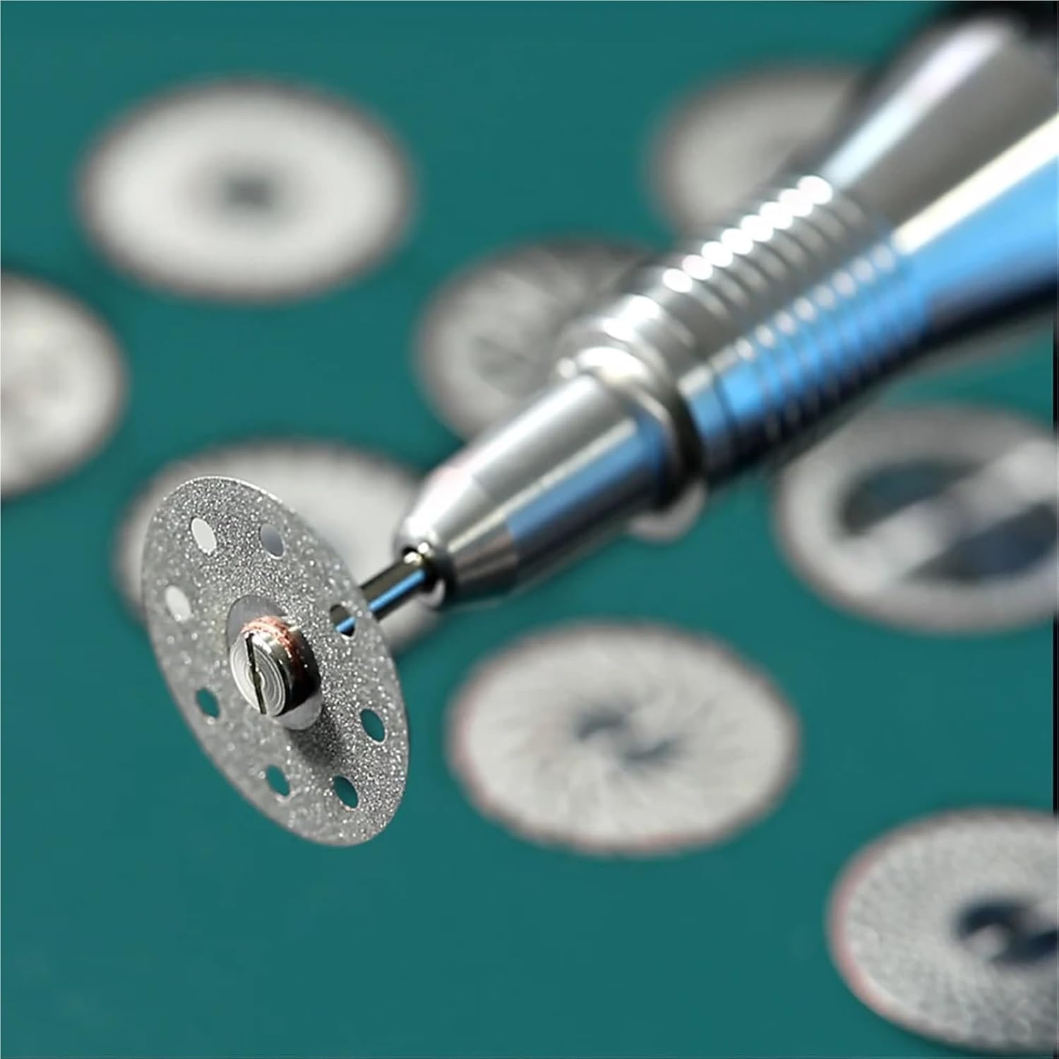 30Pcs Dental Lab Polishing Discs 0.2mm Double Side Coating Mandrel for Polisher Machine | Ultra-thin 22mm discs with 2.35mm shank, ideal for dental lab rotary cutting and polishing.