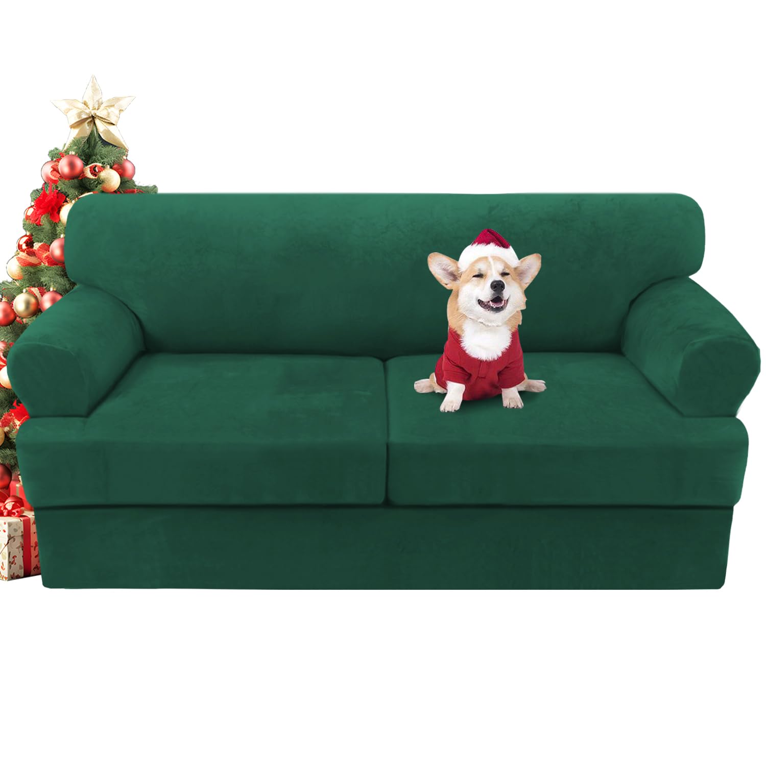 H.VERSAILTEX Sofa Cover 3 Piece T Cushion Loveseat Slipcovers Thick Velvet Couch Cover Stretch T Cushion Sofa Covers for 2 Cushion Couch with 2