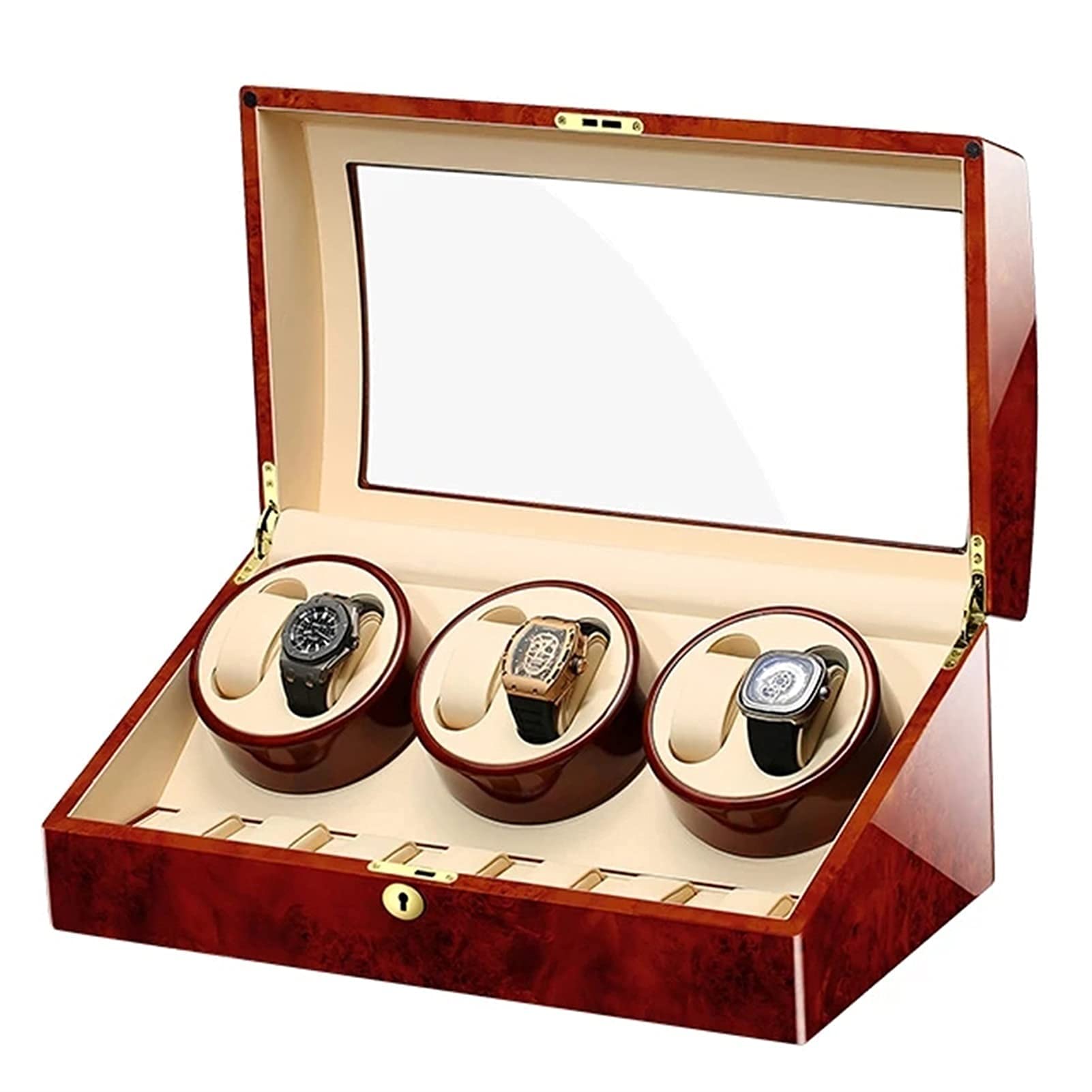 QUSYZD Watch Winder for Automatic Watches, with Extra Watch Storages, Wood Shell Piano Finish, Silent Motor, Flexible Watch Pillow,A-6+7